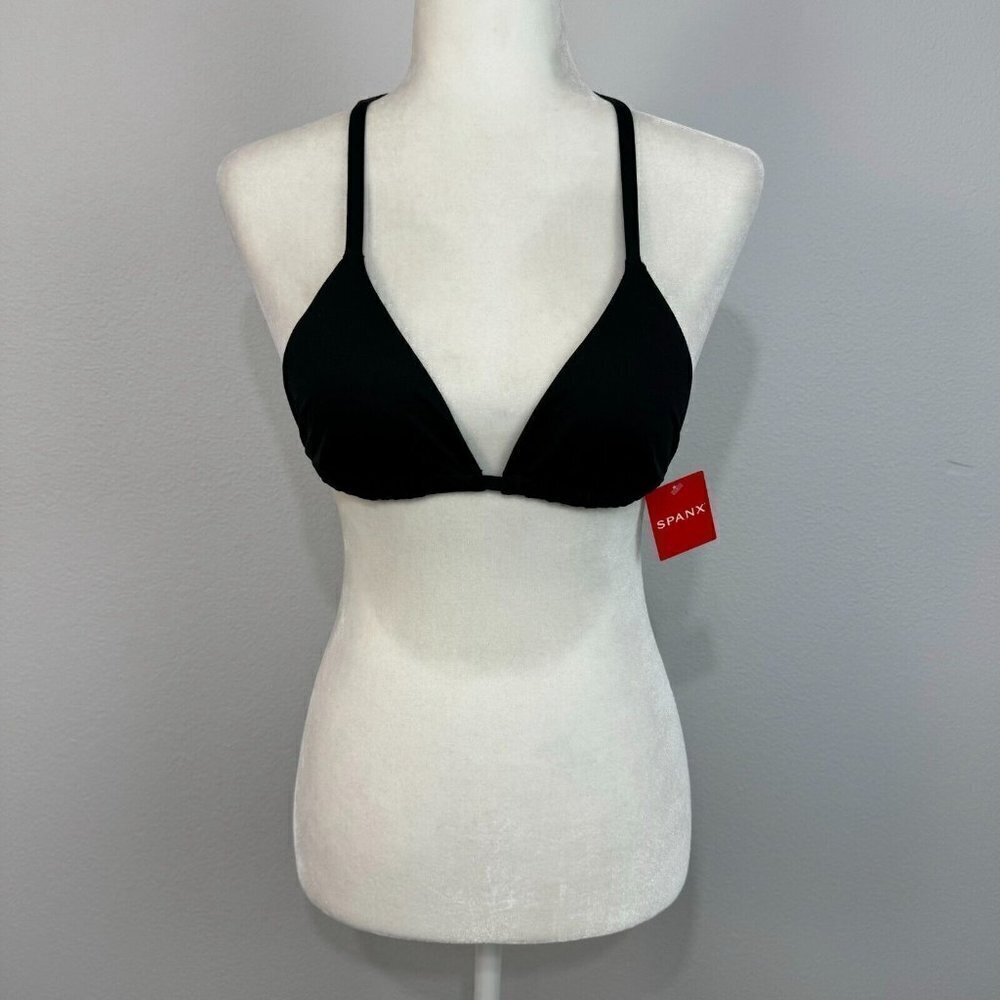 Spanx Women's Swim Triangle‎ Top Neck Tie Light Support Water Black Size Small